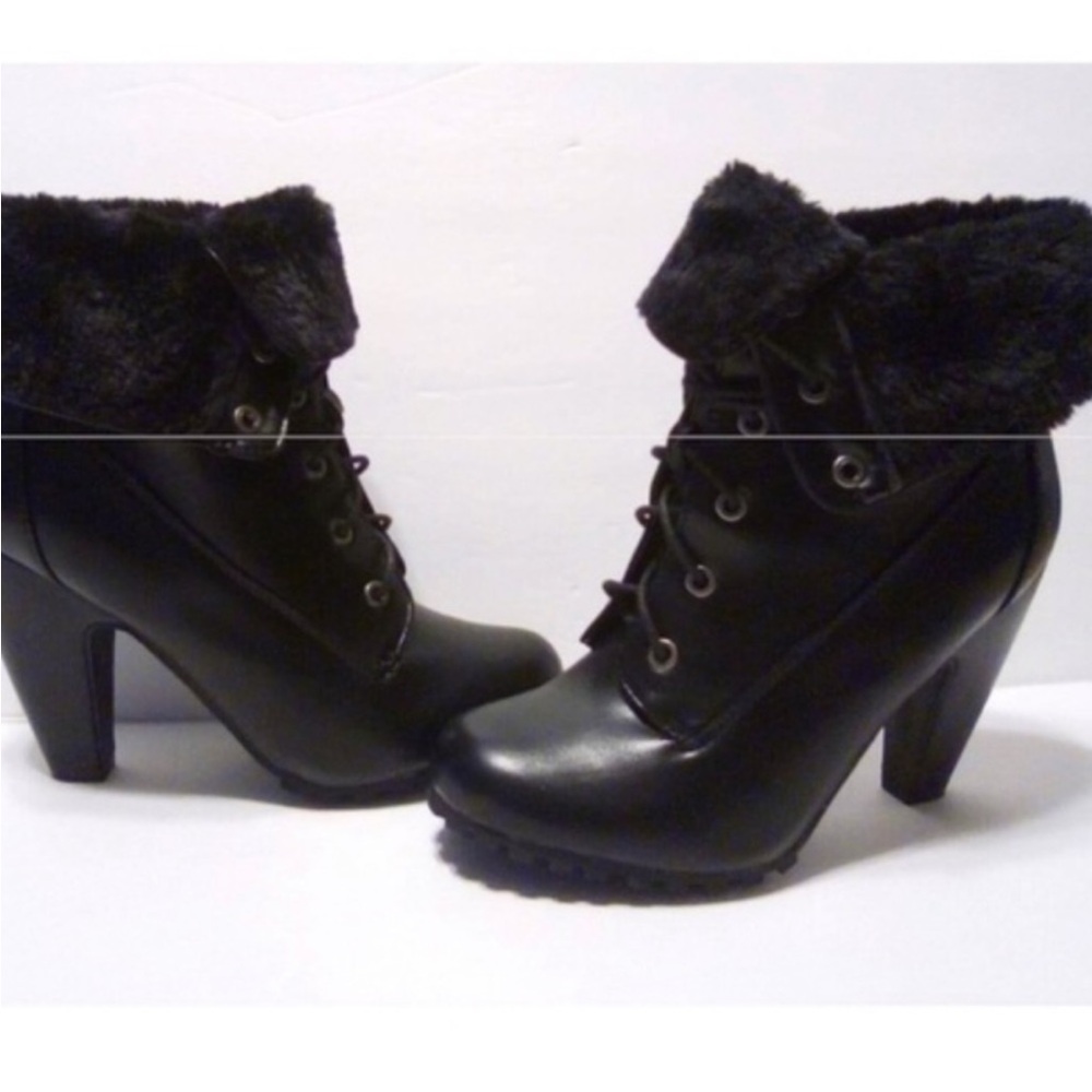 🆕 BAMBOO Black Faux Fur Ankle Booties